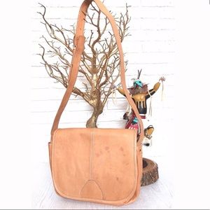 Vintage Beige Leather Bohemian Crossbody Bag